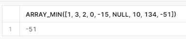 Wynik zapytania przedstawiający wykorzystanie funkcji ARRAY_MIN.