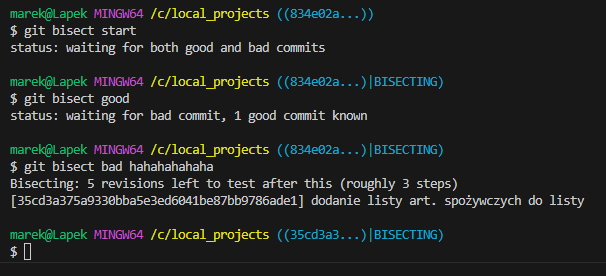 rozpoczęcie git bisect