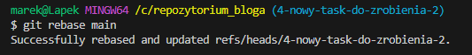 Udana realizacja polecenia git rebase main