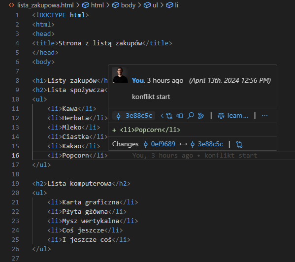 git blame w wersji rozszerzenia do Visual Studio Code