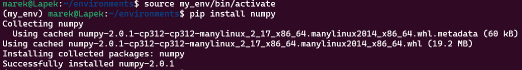 instalacja pakietu NumPy w wirtualnym środowisku
