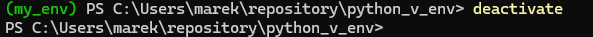 wyłączenie wirtualnego środowiska Python w PowerShell