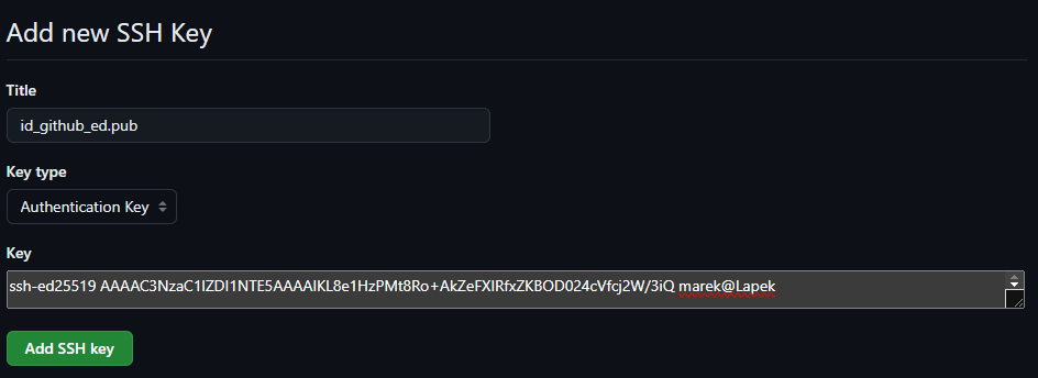 Dodanie klucza SSH do GitHub