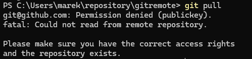 brak dostępu do zdalnego repozytorium - najprawdopodobniej źle skonfigurowane SSH